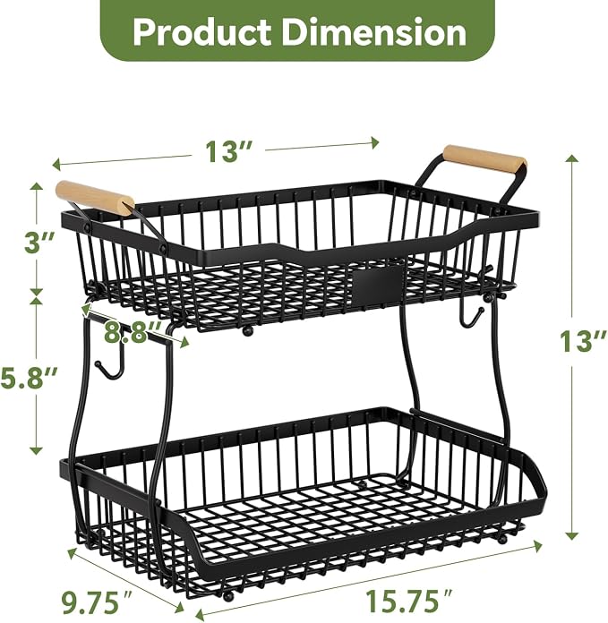 Simple Trending Fruit Basket 2-Tier Detachable, with Banana Hangers & Rust-Proof Metal Mesh, Ventilated Kitchen Organizer for Countertop, Perfect for Fruits, Vegetables, Snacks Storage - Image 8