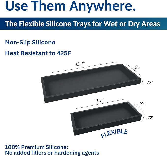 Countertop & Vanity Silicone Tray – 2 PC (11.7" & 7.7") Set | Bathroom Tray & Kitchen Soap Tray Set, Bathroom Counter Tray, Kitchen Sink Dish Soap Tray for Countertop Organization - Image 3