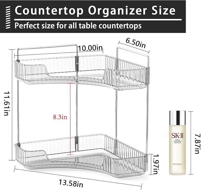2-Tier Corner Bathroom Counter Organizer – Classic Storage Shelf for Makeup, Perfume & Toiletries, Space-Saving Countertop Tray Fits Bathroom, Dresser, Kitchen (Slate Gray) - Image 4