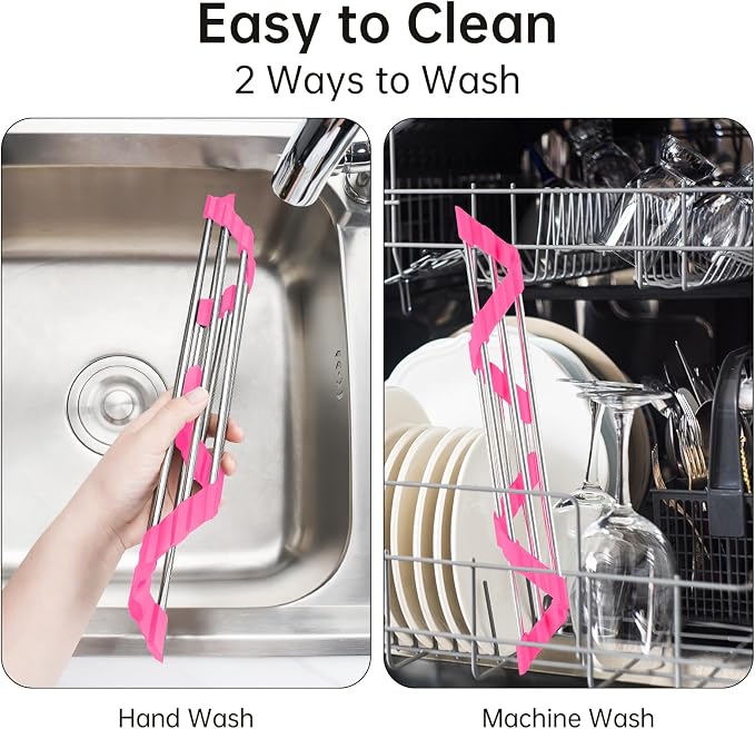Tomorotec Triangle Roll Up Dish Drying Rack 304 Stainless Steel Rose | BPA-Free Food-Grade Silicone Edges Foldable Waterproof Rustproof Heavy-Duty Space Saver Heat Resistant to 550°F - Image 5