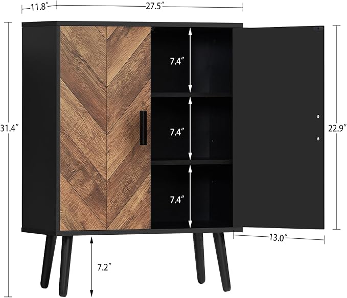 Iwell Storage Cabinet with 2 Shelves & Doors, Sideboard Buffet Cabinet with Storage, Entryway Cabinets, Accent Cabinets for Living Room, Dining Room, Entryway, Black - Image 2