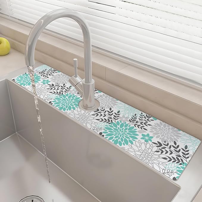 24" X 5.5" Kitchen Sink Splash Guard Faucet Mat Flora Super Absorbent Fast Drying Faucet Guard & Draining Mat Sink Splash Guard Behind Faucet for Kitchen, Bathroom by Unknown