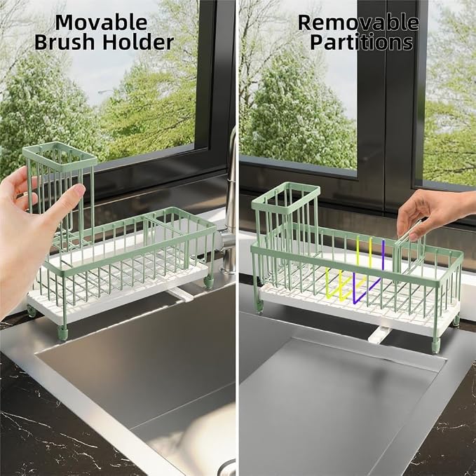 Moforoco Extra Large Sponge Holder for Kitchen Sink Organizer Caddy, Dish Brush Scrubber Holder,Stainless Steel Sink Box Utensil Holder,Soap Dispenser Set Tray Counter Accessories（Sage Green ） - Image 6