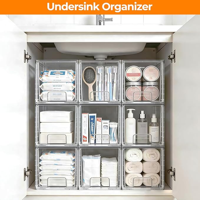 4 Pack Stackable Acrylic Storage Drawers – Clear Plastic Organizer Bins, Easy to Assemble, Suitable for Bathroom, Undersink, Kitchen, Pantry, Makeup, Medicine Organization - Image 8