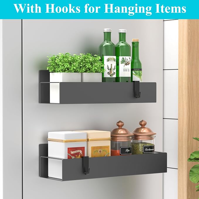 Metal Magnetic Spice Rack for Refrigerator Dark Gray, 2 Pack | Magnetic Shelves Heavy Duty for Fridge in Kitchen, Seasoning Storage Organizer, For Oven Washer and Dryer, For Heavier Items - Image 2