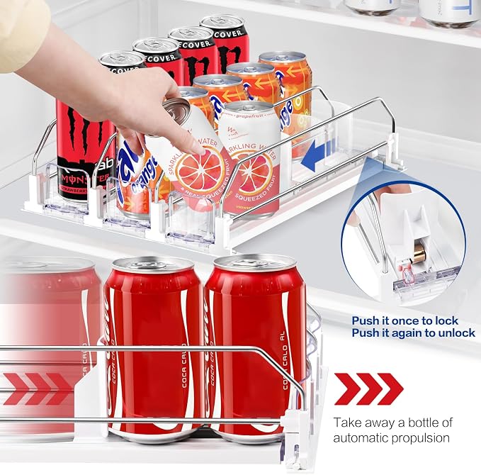 Drink Organizer for Mini Fridge, Automatic Pusher Drink Dispenser for Refrigerator, Soda Can Organizer for Beer Beverage, Holds up to 16 Cans 4Row (Depth12.2 xWide13.4) - Image 4