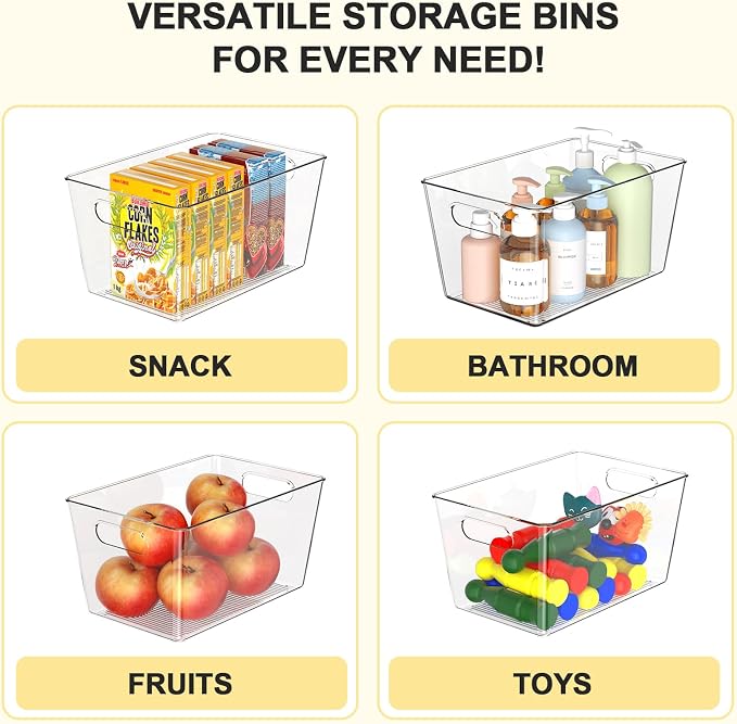 Set of 8 Pantry Organizers and Storage, Clear Plastic Bins(6L+2S) | BPA-free PETG storage containers with handles, ideal for kitchen, fridge, bathroom, cabinet, office, and garage organization - Image 5