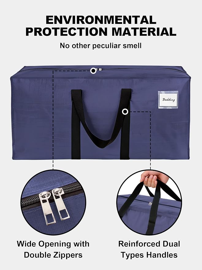 HOMESURE Supports 200lbs Heavy Duty Moving Bags - Strong Zipper & Wrap-Around Handles - Water-Resistant Storage Totes, Durable Alternative to Moving Boxes - 4 Pack - Blue - Image 7
