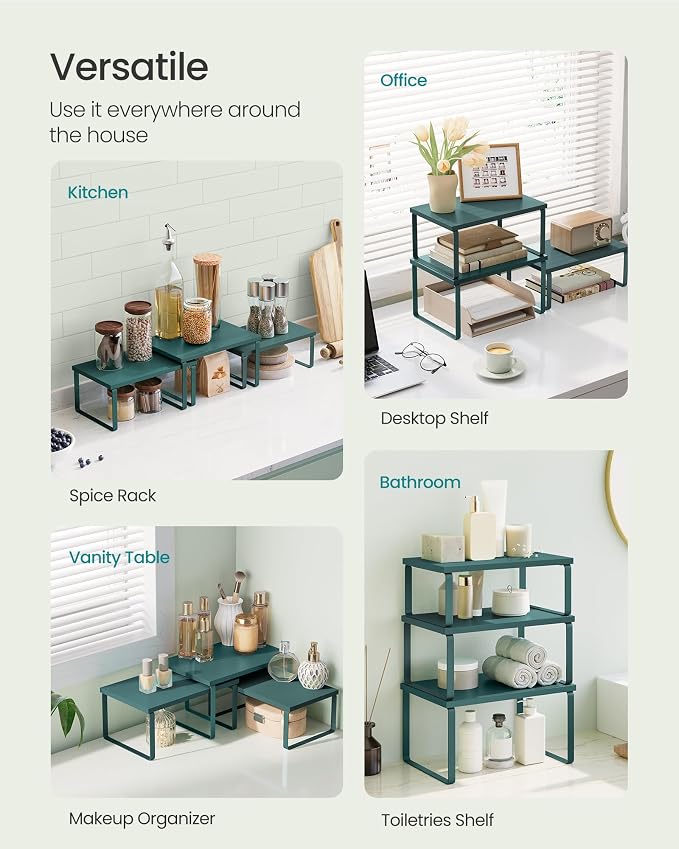 SONGMICS Cabinet Organizer Shelf, Set of 3 Spice Rack, Kitchen Storage | for Entryway, Upright or Upside Down, for 12-15 Pairs, Stackable, 11.8 x 36.2 x 14 Inches, Black ULSA12BK - Image 4