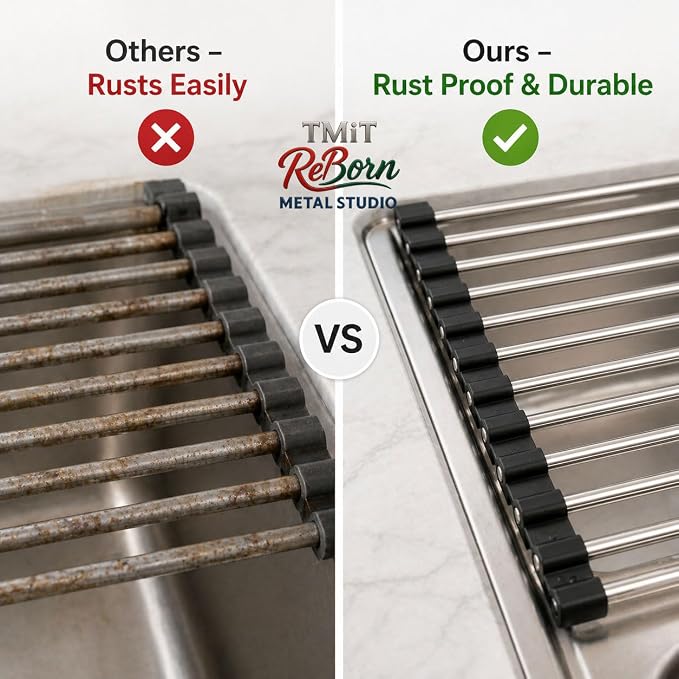 Over the Sink Roll Up Dish Drying Rack – Stainless Steel Collapsible Dish Drainer, Kitchen Sink Organizer for Counter & Sink, 17.7" x 15.7 - Image 3
