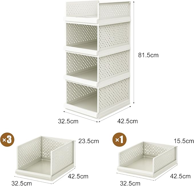 Bathroom Shelf, 4pcs Storage Drawers Organiser, 32" Stackable Cabinet | Large Organizer Boxes for Bedroom, Bathroom, Living Room, Kitchen, Office, Entrance, 12.8" wide - Image 2