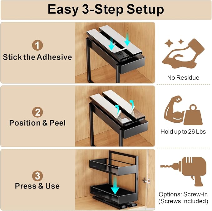 Pull Out Spice Rack - 2 Pack Swivel Spice Organizer for Cabinet | For Flat-Front Cabinets Only, Pull-Out Rotating Access, No-Drill Mount, Keeps Spices Visible Easy to Reach, Adjustable Height - Image 5