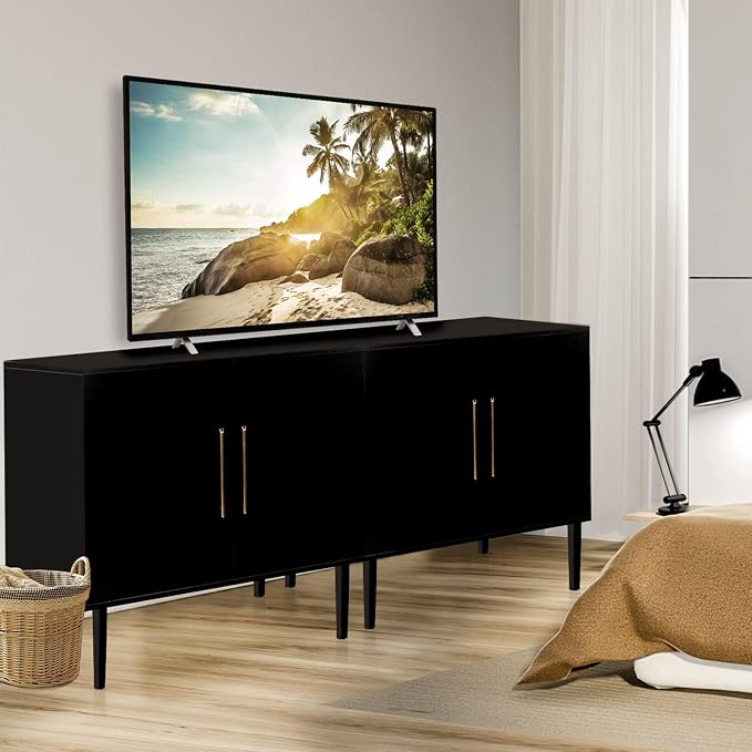 Set of 2 Black Storage Cabinet with Doors, Modern Accent Cabinet, Free Standing Cabinet with Adjustable Shelf, Wooden Buffet Sideboards for Living Room, Kitchen, Dining Room, Entryway - Image 8
