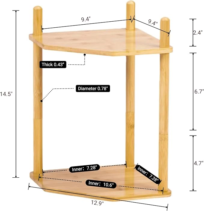 2-Tier Extra Tall Bamboo Corner Shelf, Kitchen Countertop Wine Bottle Organizer, Corner Counter Storage Rack for Pantry, Spice & Wine Organizers and Storage - Image 5