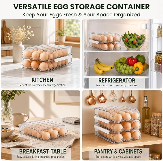 18 Egg Storage For Refrigerator, Egg Dispenser For Refrigerator, Automatic Rolling Egg Holder For Fridge, BPA-Free Clear Egg Tray. - Image 5