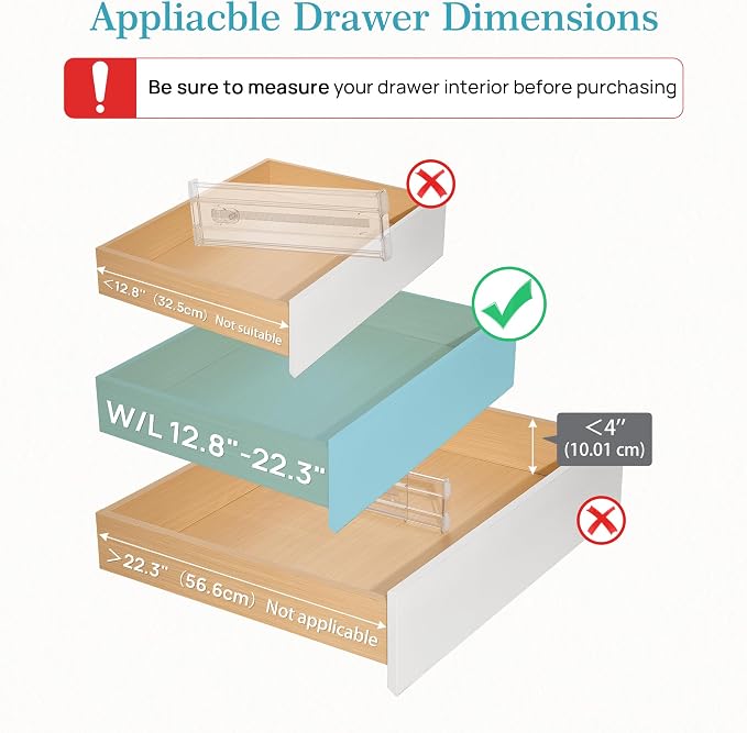 Vtopmart 4" Regular Upgrade Drawer Dividers for Clothes, 12.8"-22.3" 4 Pack | Expandable Dresser Drawer Organizer, Clear Separator, Baby Clothing, Underwear, Cosmetics, Toiletries Storage, Space Saving - Image 3