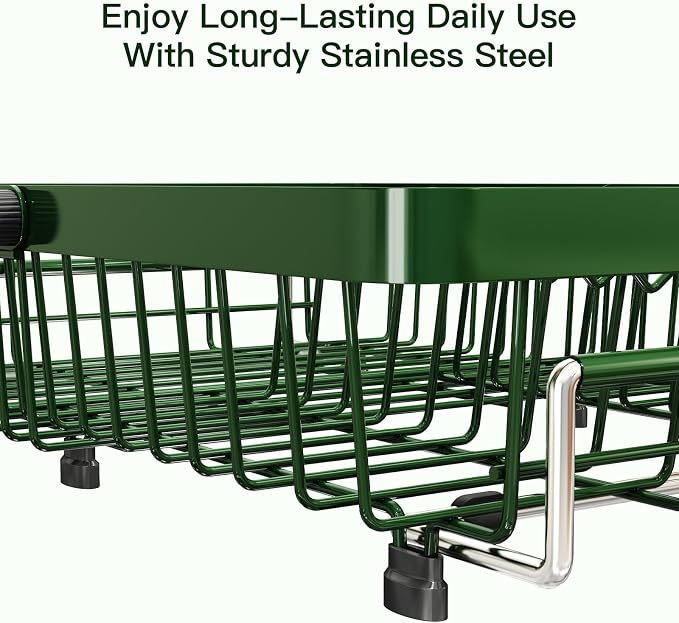 Green Dish Drying Rack Over The Sink with Utensil Holder | Expandable Stainless Steel Dish Drainer for Small Kitchen, Apartment, RV, Counter Space Saving, Perfect Fit, Rustproof - Image 5