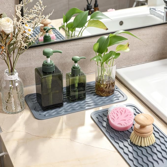 2 Pack Caketime Silicone Dish Drying Mat for Kitchen Counter Heat Resistant Multiple Usage Bathroom Countertop Uner Sink Area Faucet Side Drainer Organizer Must Haves 2026 12inchx6inch Blue - Image 2