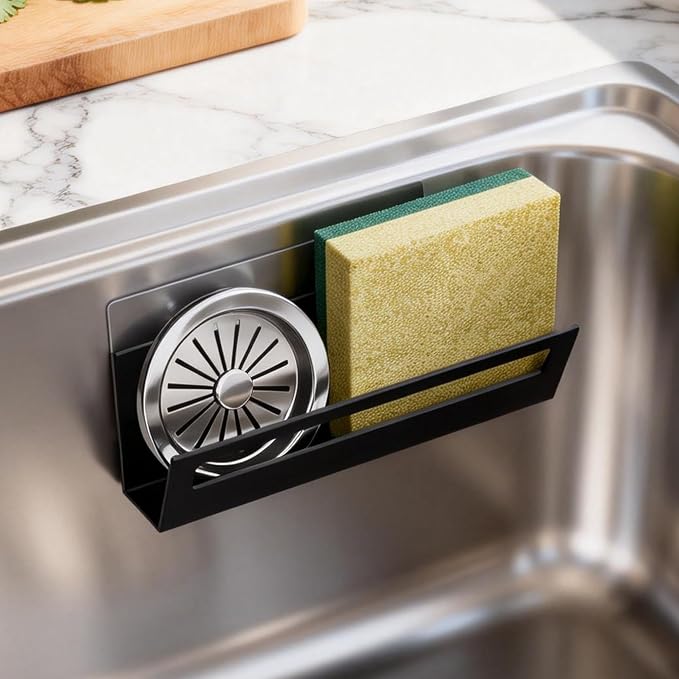 Epicano Sponge Holder for Kitchen Sink | with Suction Cups & Adhesive Hook, Rustproof, Space-Saving Wall Hanging, Stainless Steel, For Sponge, Dish Cloth, Brush by Epicano