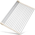 Tomorotec Roll Up Dish Drying Rack Over Sink, 304 Steel, 21x15.5, White | Anti-Slip Silicone Rims For Grip, Heat-Resistant Trivet Mat Holding Heavy Cookware, Rustproof Kitchen Counter Space Saver by Tomorotec
