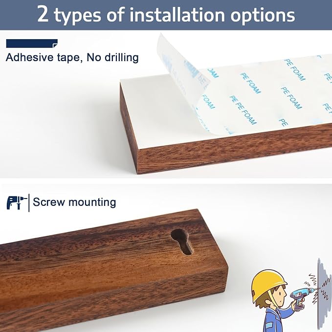 Dmore magnetic knife holder for wall—with 2 hooks, No Drilling 23 Inch walnut knife magnetic strip, Powerful knife magnet rack, include Adhesive Tape and screws for Knives, Utensils, and Tools - Image 4