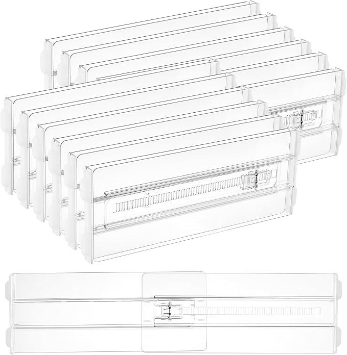 Vtopmart 12 Pack Drawer Dividers for Clothes, 4" High 10.2"-16.5" Adjustable Expandable Dresser Drawer Organizer, Clear Plastic Separators for Dresser, Baby Clothing, Underwear, Cosmetic, Toiletries | Expandable Dresser Drawer Organizer, Clear Plastic ... by Vtopmart
