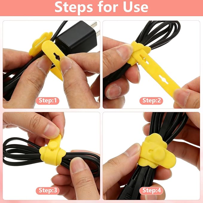 75 Pcs Silicone Cable Ties, Reusable Cable Straps Wire Organizer. | Cable Management Cord Organizer for Fastening Earphone Phone Charger Home Office Desk Kitchen Appliances Cable Cords Wires - Image 5