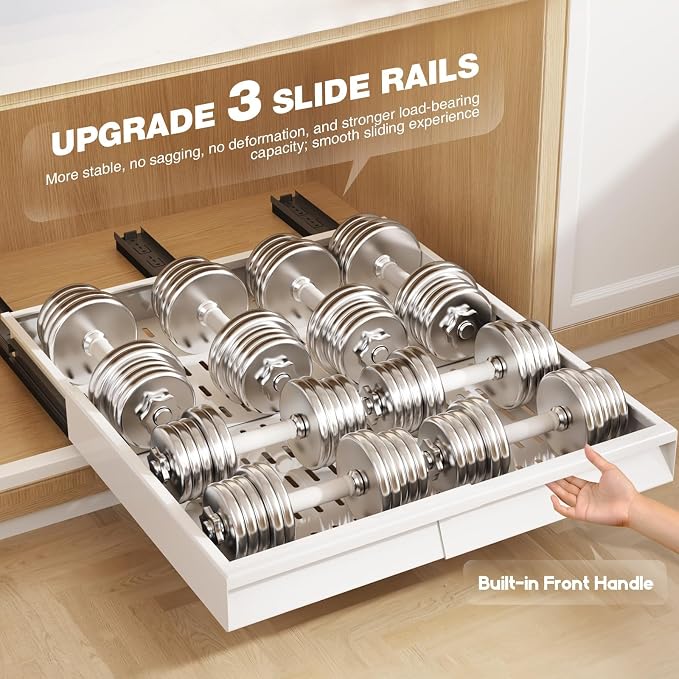Seinloes Pull Out Cabinet Organizer, 4-Side Expandable to Fit Most Cabinets, 3 Rail Slide Out Drawers with Raising Pad for Framed & Frameless Cabinets, 13"-21"W x 17"-24"D, White, 4 Pack - Image 6