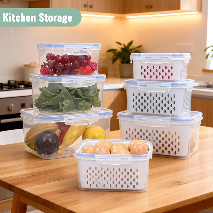 3 PCS Fruit Storage Containers for Fridge with Removable Colander | Berry Produce Storage Containers for Fridge with Strainer Lid Leakproof Containers Keep Fruits Vegetables Fresh - Image 8