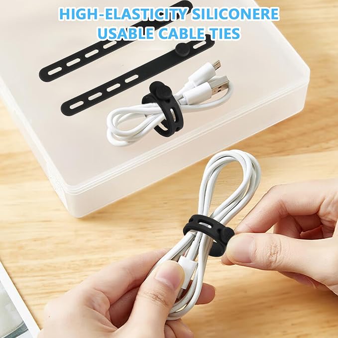 40 Pcs Black Silicone Cable Ties, Reusable Cable Straps Wire Organizer. | Cable Management Cord Organizer for Fastening Earphone Phone Charger Home Office Desk Kitchen Appliances Cable Cords Wires - Image 4