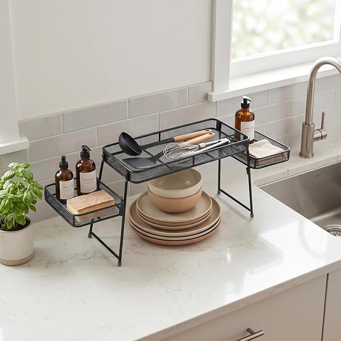 MyGift Over the Sink Shelf, 3-Tier Black Metal Kitchen Sink Organizer | Bathroom Storage Rack, Countertop Caddy For Vanity, Soap, Sponges, Toiletries, Cosmetics, Dishwashing Supplies & Accessories - Image 3