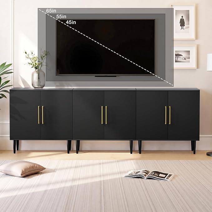 Set of 3 Black Storage Cabinet with Doors, Modern Accent Cabinet, Free Standing Cabinet with Adjustable Shelf, Wooden Buffet Sideboards for Living Room, Kitchen, Dining Room, Entryway by REHOOPEX