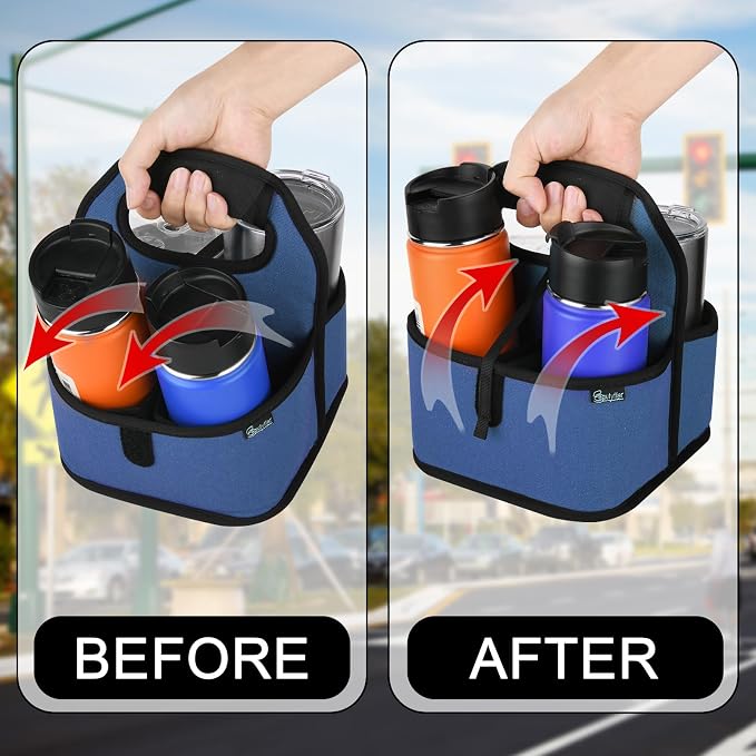 Beautyflier Reusable Insulated Coffee Cup Carrier, Portable Drink Carrier for Delivery, Drink/Cup/Coffee Holder with Handle for Take-Out Coffee (Blue) - Image 3