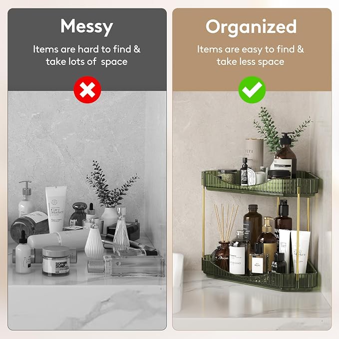 Lifewit 2 Tier Corner Bathroom Counter Organizers and Storage, Green | Plastic Makeup Skincare Organizers Countertop, Large Sink Cosmetic Perfume Shelf for Bedroom, Dresser, Kitchen, Vanity - Image 4