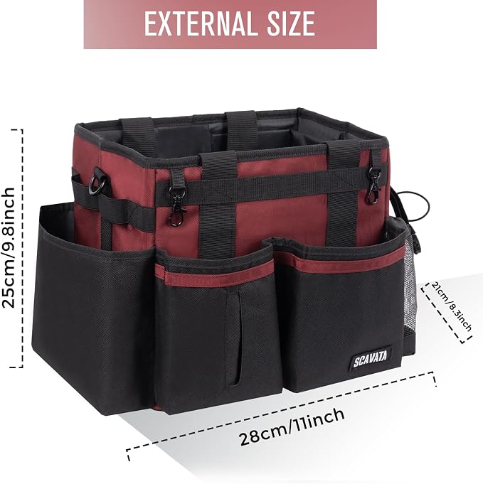 SCAVATA Compact Wearable Cleaning Caddy with Handle & Shoulder Straps | Small Cleaning Supplies Organizer, Under Sink & Car Cleaning Tools Storage Bag for Housekeepers Cleaners, AncoraRed - Image 5