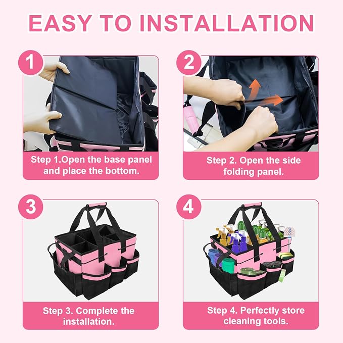 Wearable Cleaning Caddy Bag, Cleaning Supplies Tote for Housekeeping | 5-Pocket, 4-Divider Main Compartment, Adjustable Straps & Handle, Collapsible, Leak-Proof, for Car Detailing & Janitorial - Image 7