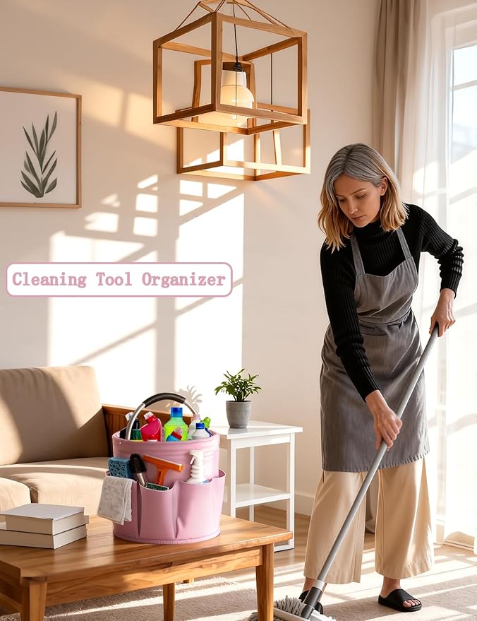 Cleaning Caddy with Handle, for Cleaning Supplies Organizer Bucket | Foldable Storage Tote with 6 Pockets,17L Large Capacity Basket for Household Organizer,Laundry Room,Bathroom & Home - Image 4