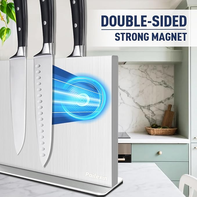 Magnetic Knife Block Without Knives— Stainless Steel Double-Sided Magnetic Knife Holder Stand with Strong Magnets, Knife Storage Organizer for Kitchen Counter top, 16 inch - Image 3