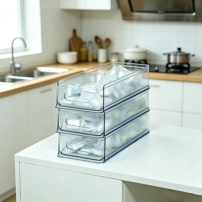 3 Tier Stackable Storage Drawer Organizer, Clear, Small | Plastic, Narrow Pull Out Container, For Under Sink, Corner, Kitchen Cabinet, Coffee bar, Pantry, Laundry, Countertop - Image 8