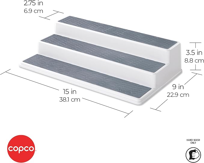 Copco Non-Skid 3-Tier Spice Pantry Organizer, 15-Inch, Durable Gray - Image 2