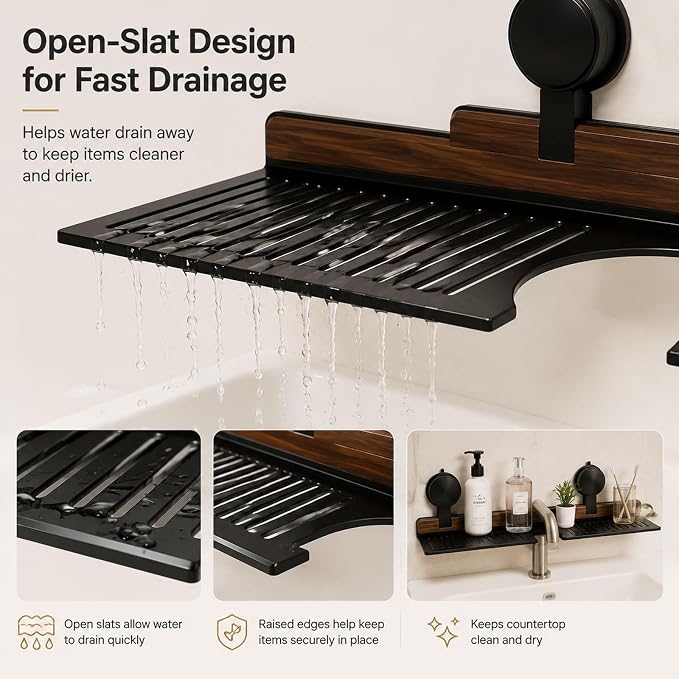 Bathroom Over Sink Shelf, 19.7 Inch No Drill Sink Organizer | Bathroom Counter Storage Rack for Toothbrush, Soap, Skincare and Accessories, Black - Image 5