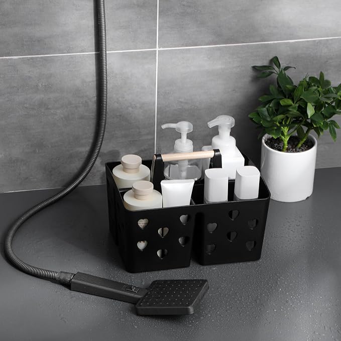 Portable Shower Caddy Plastic Shower Basket Organizer with Handle, Black | Divided Bathroom Caddy Storage Cleanning Caddy Tote for College, Dorm Room, Kitchen - Image 2