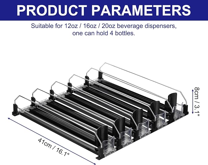 uxcell 5pcs Drink Organizer for Refrigerator, Self-Pushing Soda Can Organizer Width Adjustable Drink Dispenser Beverage Pusher for Fridge Pantry Vending Machine, Black - Image 2