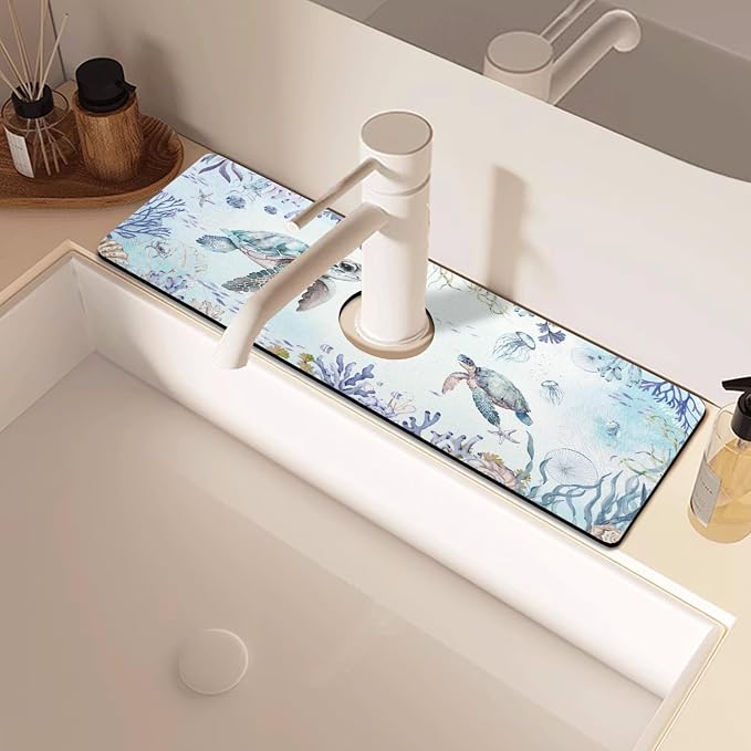 Sink Faucet Absorbing Mat, 2 Pack Drying Mat Around Faucet Sink Splash Guard Behind Faucet Sinkmat For Kitchen Bathroom Island Rv 15 * 5.5 Inch (38 * 14 cm) - Image 6