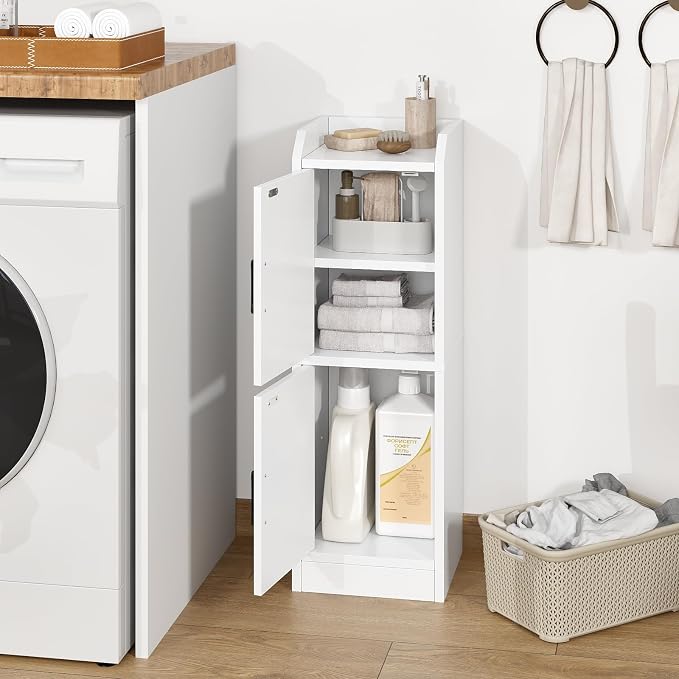 Narrow Bathroom Storage Cabinet with 2 Doors and Shelves, 9.8" W Small Storage Cabinet for Toilet Paper Storage, Slim Cabinet for Small Spaces, Bathroom, Kitchen, 9.8" W × 7.9" D × 29.5" H, White - Image 8