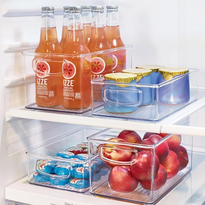 InterDesign iDesign Plastic Fridge and Freezer Organizer Bin with Integrated Handles – 10” x 5” x 6”, Clear (Pack of 4) - Image 3