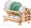 Bamboo Dish Drying Rack, 2 Tier Collapsible Dish Rack with Utensil Holder, Wooden Dish Drying Rack for Kitchen Counter, Large Folding Drying Holder, Dish Drainer 34 pcs Grid | Wooden Dish Drying Rack with Utensil Holder for Kitchen Counter, Large Foldi... by Worthyeah