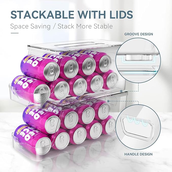 theaoo Soda Can Dispenser for Refrigerator with Lids, Stackable, 1 Pack | Clear Drink Organizer With Lids For Refrigerator Storage. Pantry Organizers And Storage For Fridge And Kitchen Cabinets - Image 2