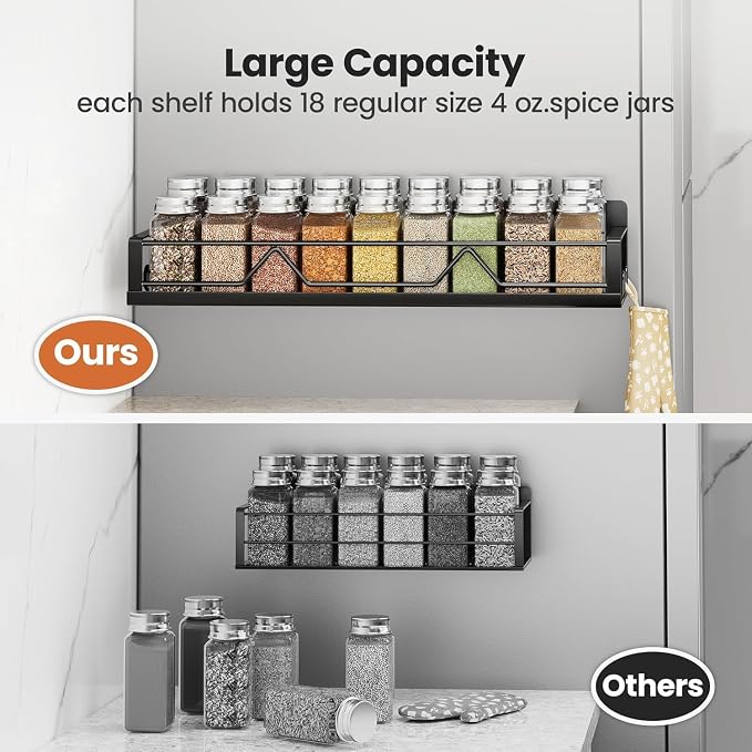 Mystozer 16.9 Inch Wide Large Capacity Magnetic Spice Rack for Refrigerator,5 Pack Metal Fridge Shelf Magnetic Spice Rack Kitchen Storage Refrigerator Organizers and Storage Spice Shelf (Black) - Image 5