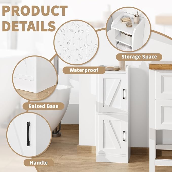 Narrow Bathroom Storage Cabinet with 2 Doors and Shelves, 9.8" W Small Storage Cabinet for Toilet Paper Storage, Slim Cabinet for Small Spaces, Bathroom, Kitchen, 9.8" W × 7.9" D × 29.5" H, White - Image 4